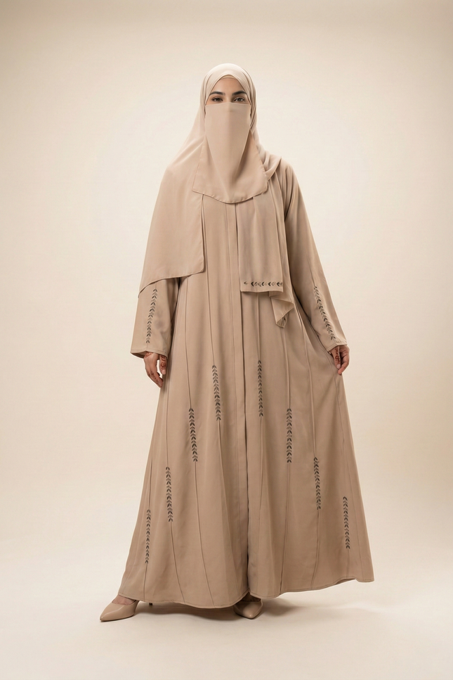 Minimalist Designer A-Line Abaya with Pintuck & Hand Embellishment
