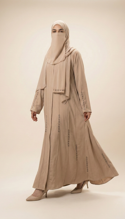 Minimalist Designer A-Line Abaya with Pintuck & Hand Embellishment