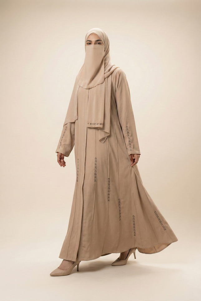 Minimalist Designer A-Line Abaya with Pintuck & Hand Embellishment