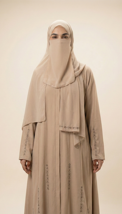 Minimalist Designer A-Line Abaya with Pintuck & Hand Embellishment