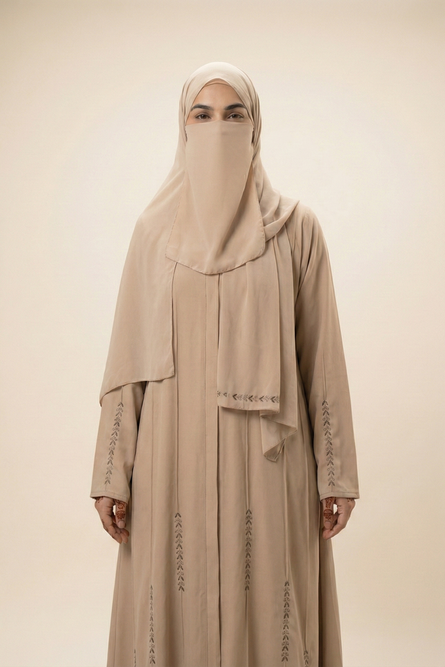 Minimalist Designer A-Line Abaya with Pintuck & Hand Embellishment