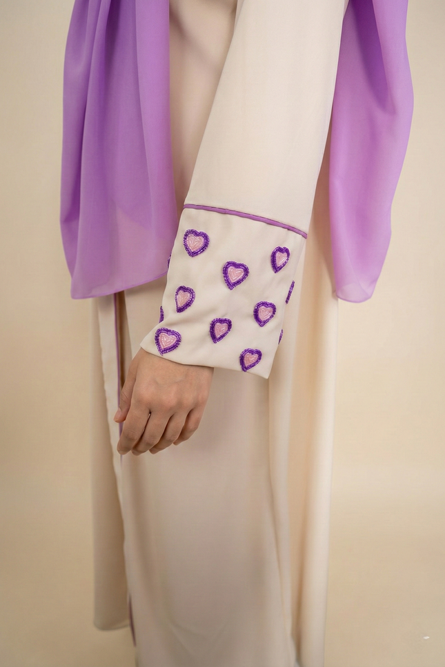 Luxury Modest Wear Designer Semi-Abaya with Heart Cuff Detail