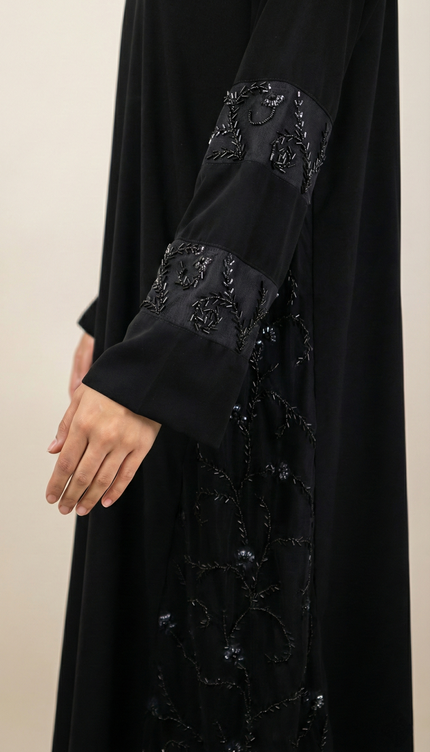 Hand Embroidered on Net  Premium Abaya for Women | Korean Nida | Elegant Islamic Dress India
