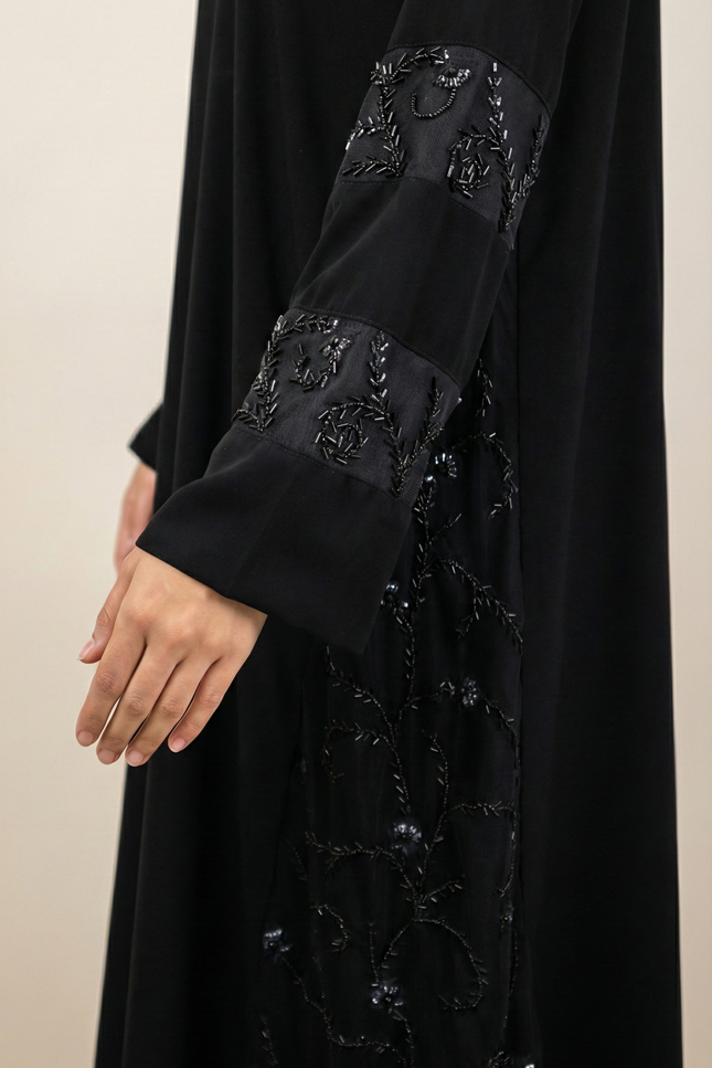 Hand Embroidered on Net  Premium Abaya for Women | Korean Nida | Elegant Islamic Dress India