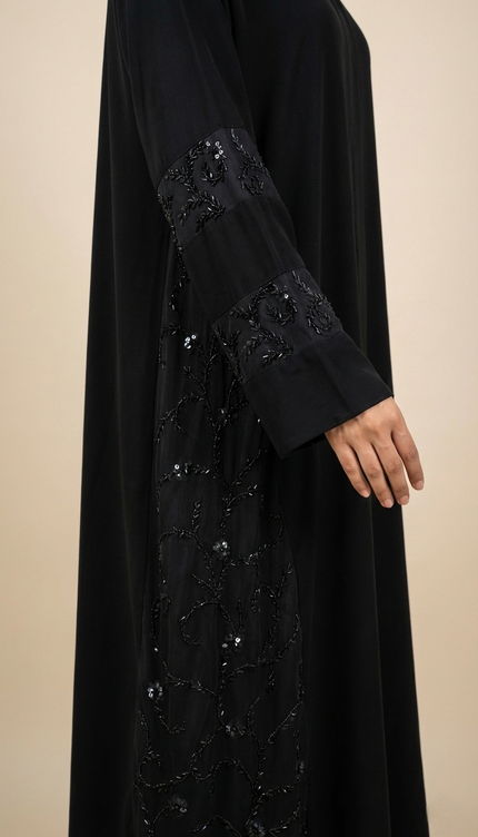 Hand Embroidered on Net  Premium Abaya for Women | Korean Nida | Elegant Islamic Dress India