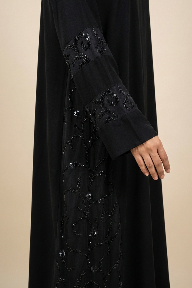 Hand Embroidered on Net  Premium Abaya for Women | Korean Nida | Elegant Islamic Dress India