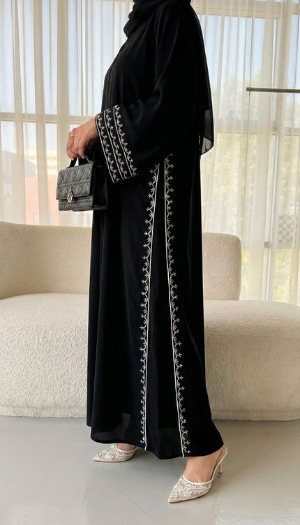 Elegant Black Umbrella Style Designer Abaya | Premium Korean Nida Fabric