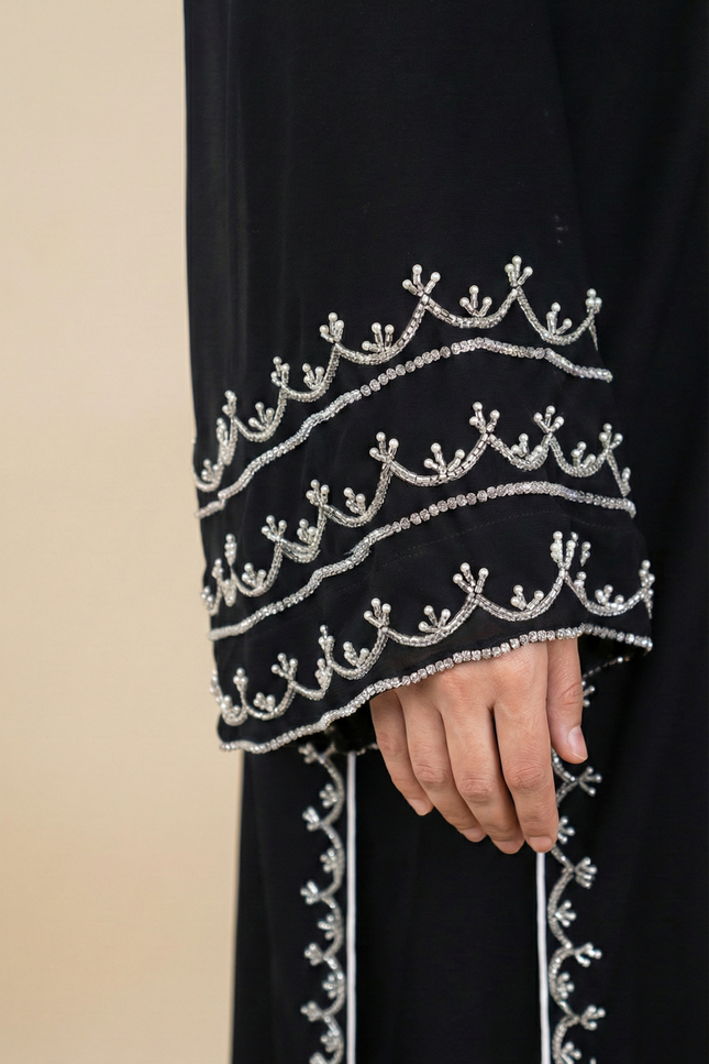 Elegant Black Umbrella Style Designer Abaya | Premium Korean Nida Fabric