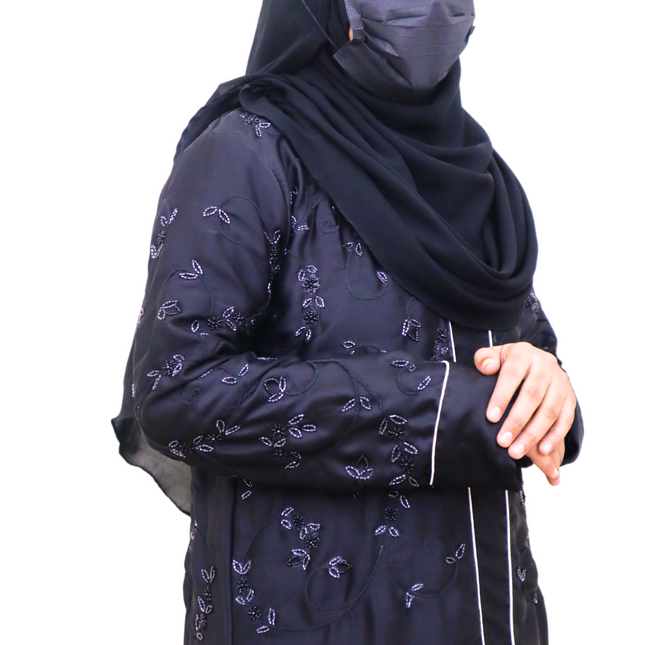 Black Kudi Pattern Heavy Bead Embroidered Front Closed Abaya – Using Imported Korean Nida