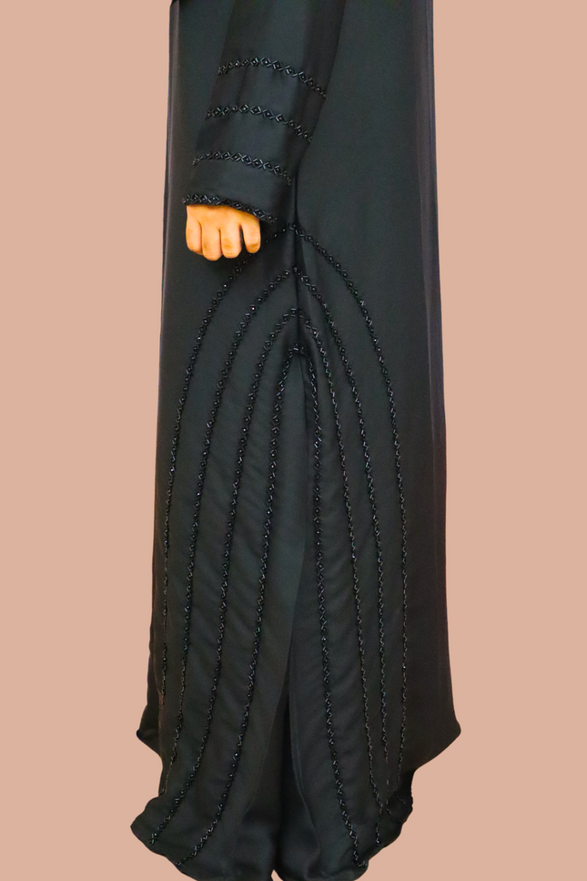 Black Fancy Embroidered A-Line Abaya - Side handwork with new pattern - Using Imported Korean Nida Fabric