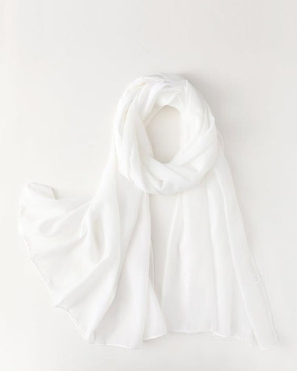 Plain Hijab white - Wool Soft Korean Chiffon Fabric