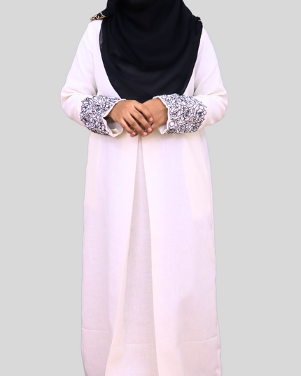 Flower Pattern Embroidered A-Line Abaya – A Perfect Blend of Elegance &amp; Comfort - Using LInen Fabric