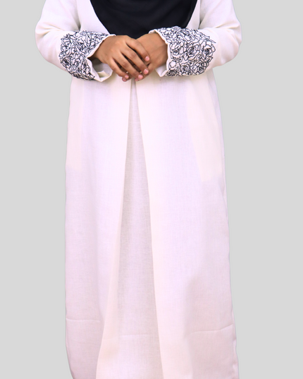 Flower Pattern Embroidered A-Line Abaya – A Perfect Blend of Elegance &amp; Comfort - Using LInen Fabric