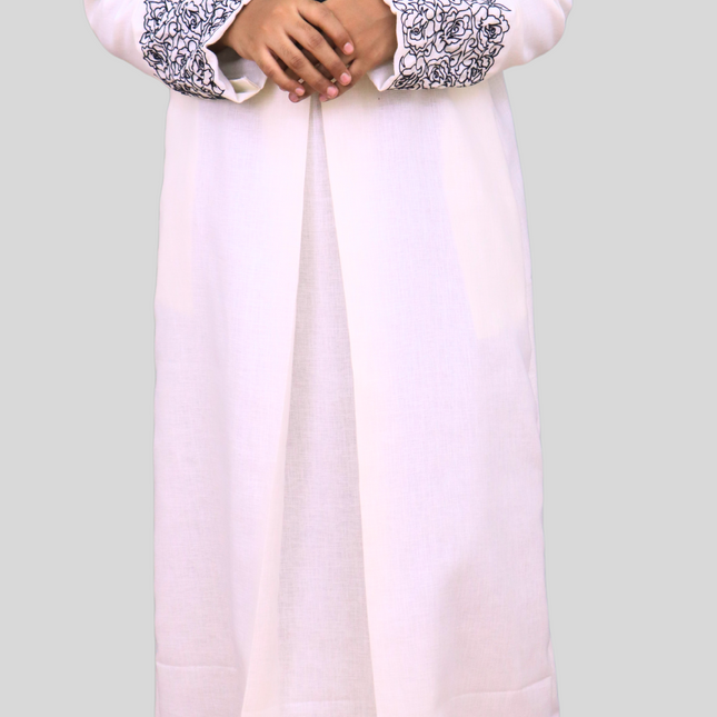 Flower Pattern Embroidered A-Line Abaya – A Perfect Blend of Elegance &amp; Comfort - Using LInen Fabric