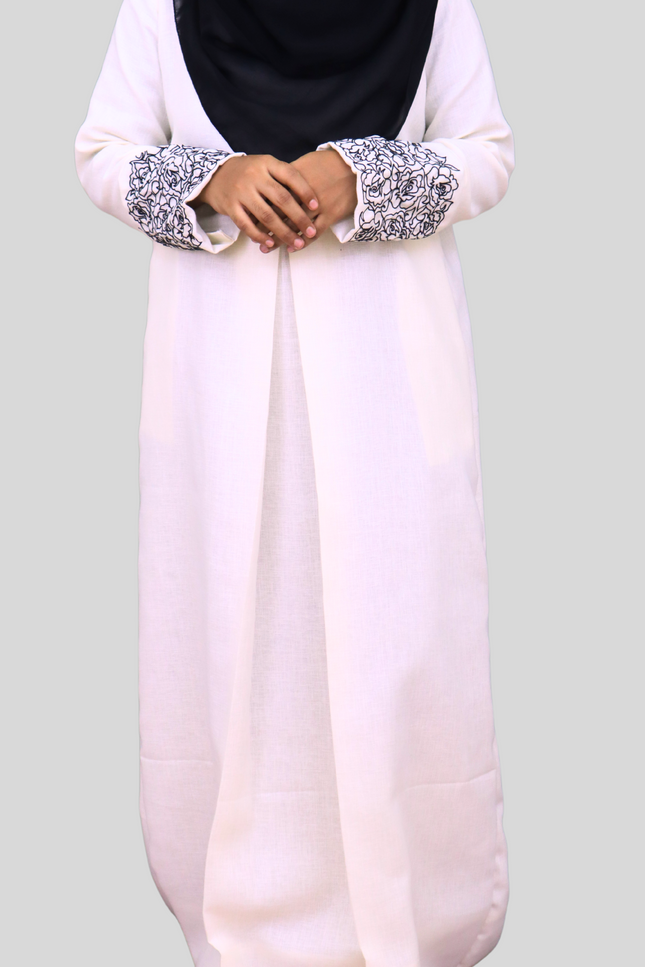 Flower Pattern Embroidered A-Line Abaya – A Perfect Blend of Elegance &amp; Comfort - Using LInen Fabric