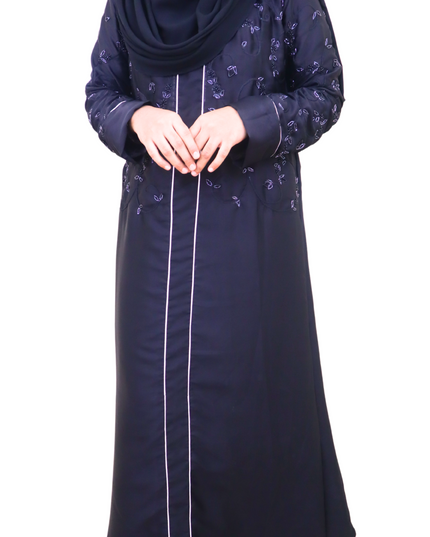 Black Kudi Pattern Heavy Bead Embroidered Front Closed Abaya – Using Imported Korean Nida