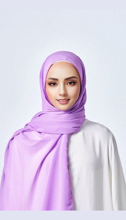 Purple Plain Hijab -  Wool Soft Korean Chiffon Fabric