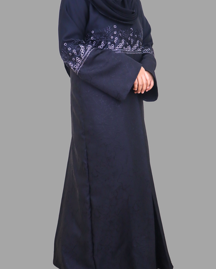 Black Heavy Embroidered A-Line Abaya with Marble Print – Premium Imported Korean Nida Fabric