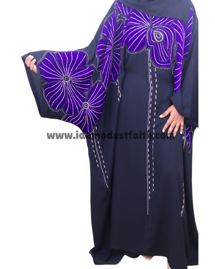 New Designer Farasha Abaya With Velvet flower Design unique handwork using Imported korean Nida fabric