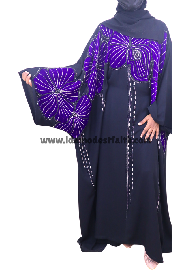 New Designer Farasha Abaya With Velvet flower Design unique handwork using Imported korean Nida fabric