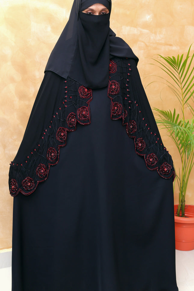 Rose 3D-Embroidered Cape Abaya | Premium Korean Nida