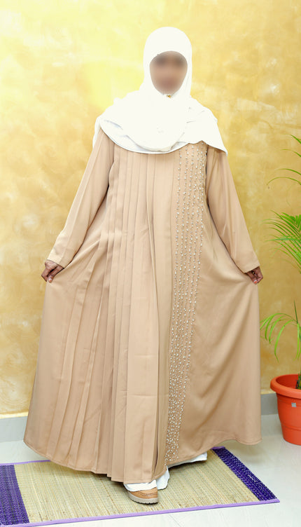 Elegant Pleated Abaya with Pearls Embellishment - Modest & Chic