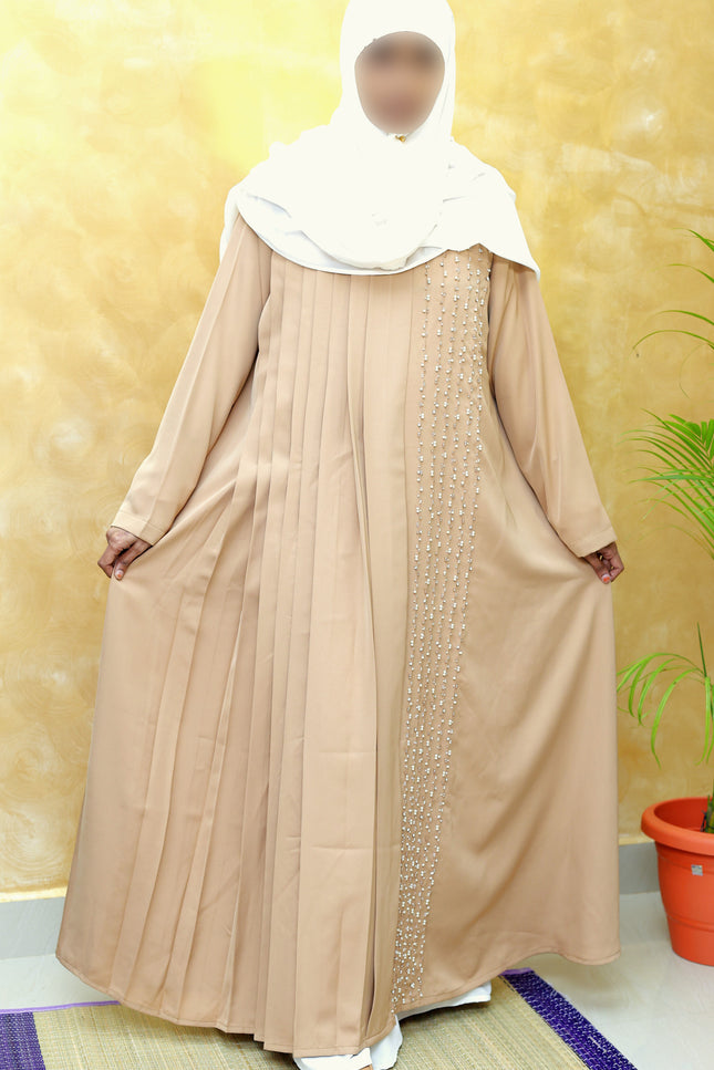 Elegant Pleated Abaya with Pearls Embellishment - Modest & Chic