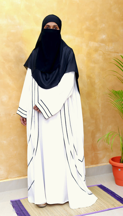 Black & White Contrast Embroidery Abaya