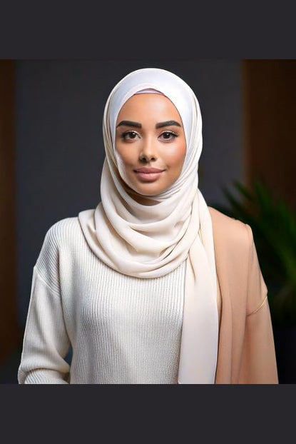 Off‑White Plain Hijab -  Wool Soft Korean Chiffon Fabric