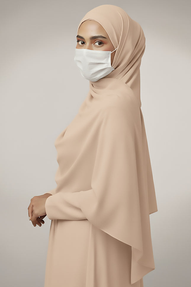 Beige Plain Hijab -  Wool Soft Korean Chiffon Fabric