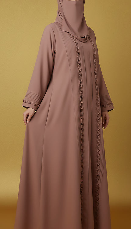 Luxury Mocha Semi Jacket-Style Abaya | Fabric Manipulation Design in Premium Imported Korean Nida