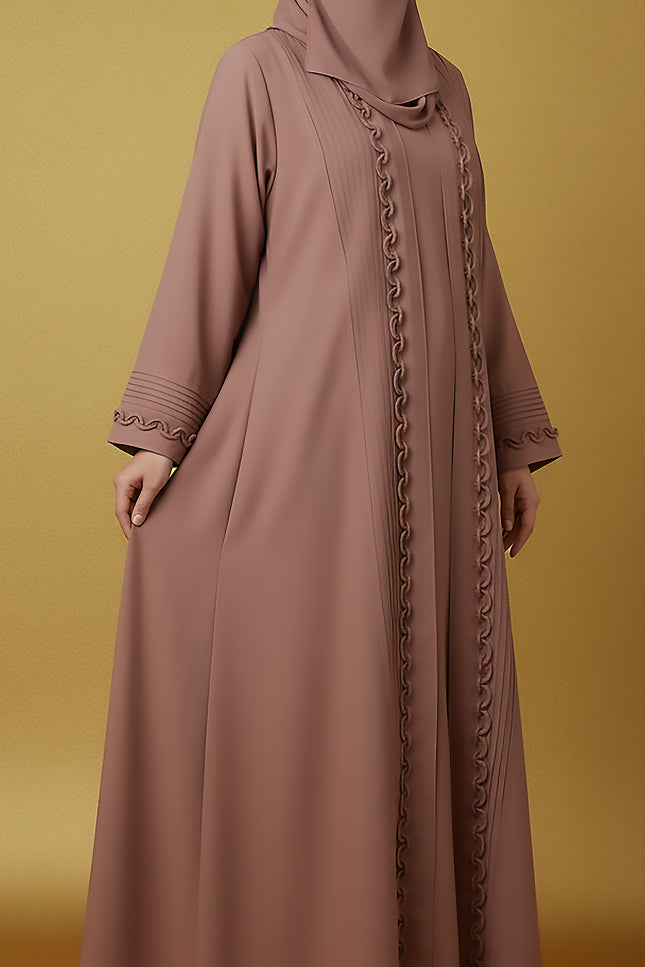 Luxury Mocha Semi Jacket-Style Abaya | Fabric Manipulation Design in Premium Imported Korean Nida