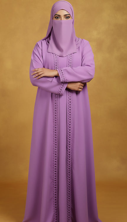 Lavender Semi Jacket-Style Abaya with Fabric Manipulation | Korean Nida