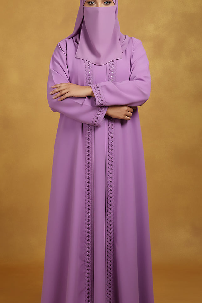 Lavender Semi Jacket-Style Abaya with Fabric Manipulation | Korean Nida