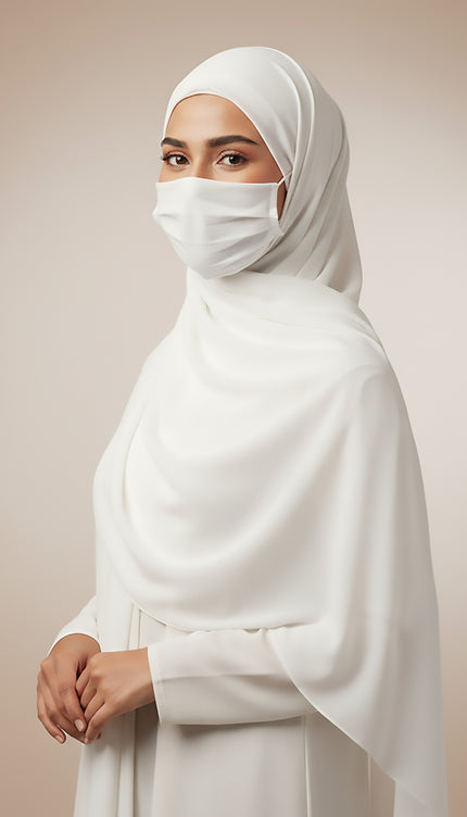 White Plain Hijab - Wool Soft Korean Chiffon Fabric