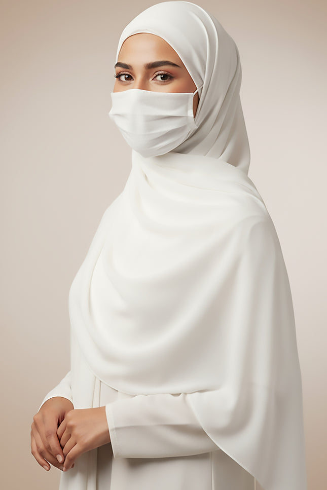 White Plain Hijab - Wool Soft Korean Chiffon Fabric