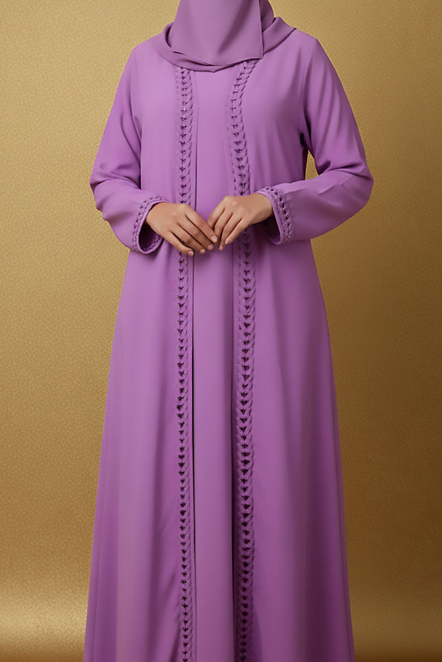 Lavender Semi Jacket-Style Abaya with Fabric Manipulation | Korean Nida