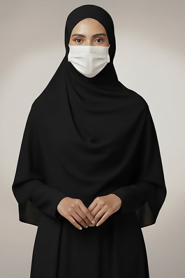 Black Plain Hijab - Wool Soft Korean Chiffon Fabric