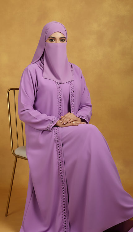 Lavender Semi Jacket-Style Abaya with Fabric Manipulation | Korean Nida