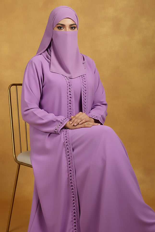 Lavender Semi Jacket-Style Abaya with Fabric Manipulation | Korean Nida