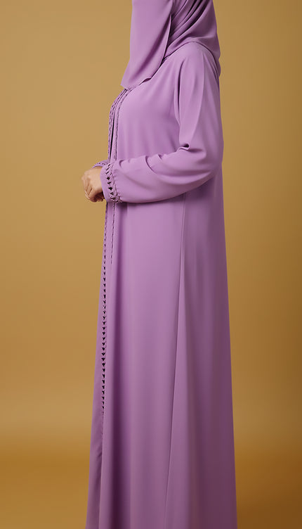 Lavender Semi Jacket-Style Abaya with Fabric Manipulation | Korean Nida
