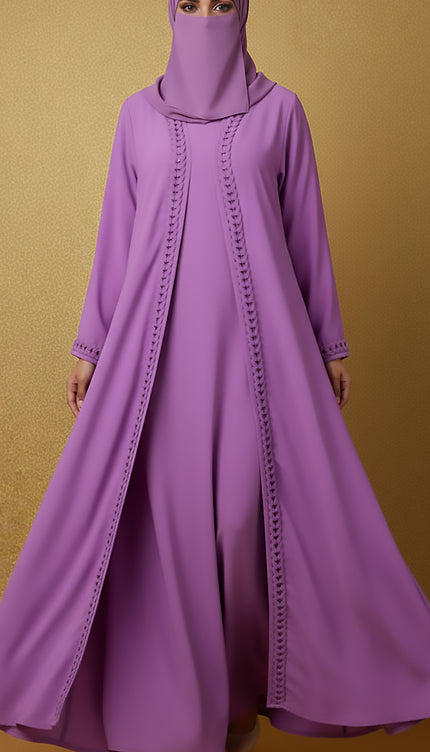Lavender Semi Jacket-Style Abaya with Fabric Manipulation | Korean Nida