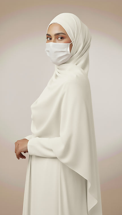 Off‑White Plain Hijab -  Wool Soft Korean Chiffon Fabric