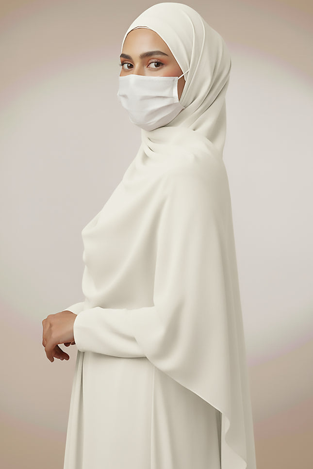 Off‑White Plain Hijab -  Wool Soft Korean Chiffon Fabric