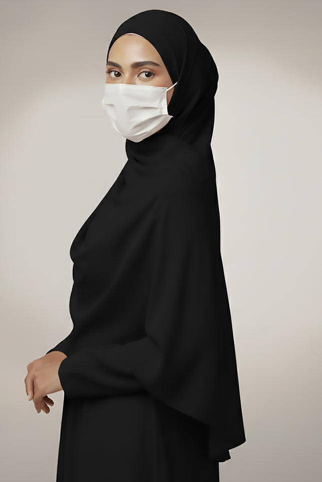 Black Plain Hijab - Wool Soft Korean Chiffon Fabric