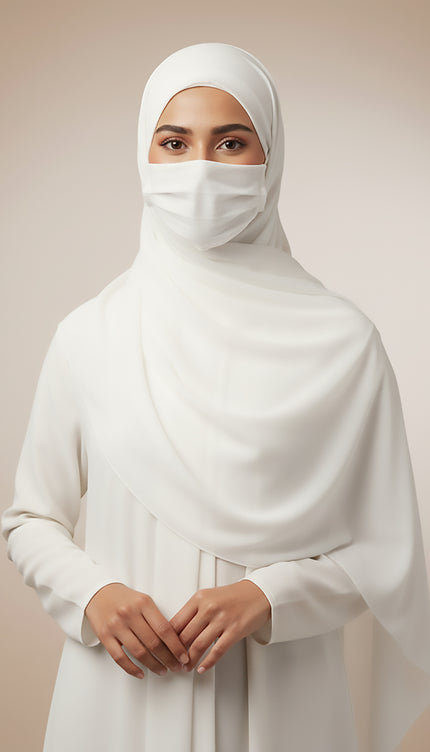 White Plain Hijab - Wool Soft Korean Chiffon Fabric