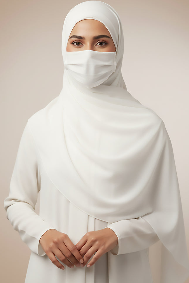 White Plain Hijab - Wool Soft Korean Chiffon Fabric