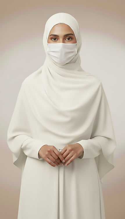 Off‑White Plain Hijab -  Wool Soft Korean Chiffon Fabric