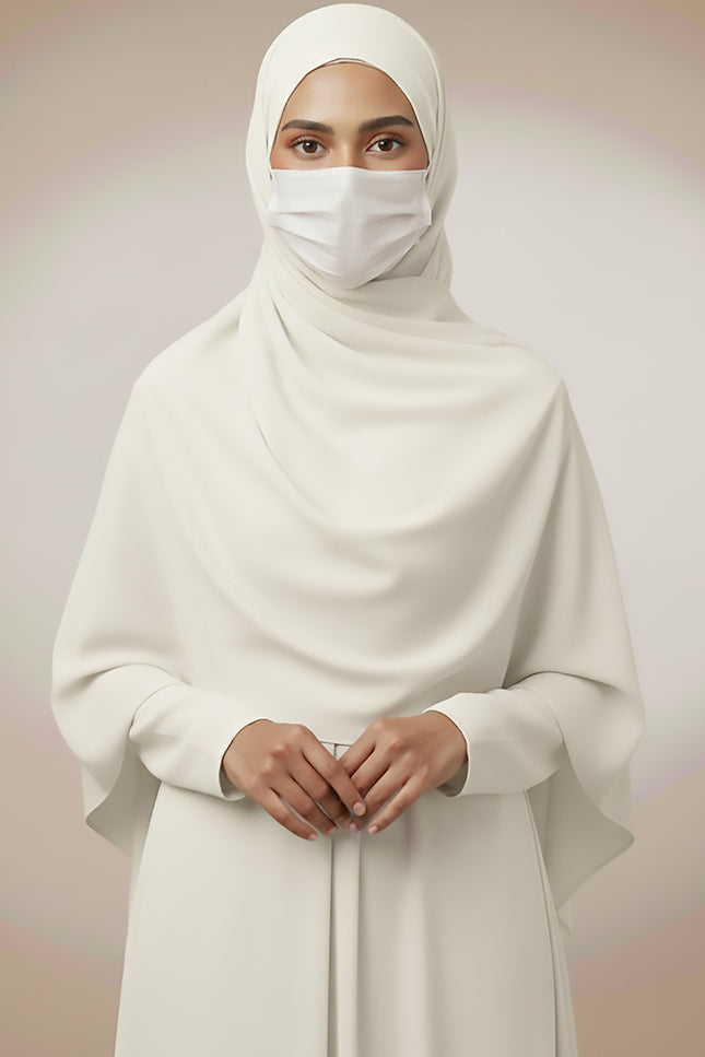 Off‑White Plain Hijab -  Wool Soft Korean Chiffon Fabric