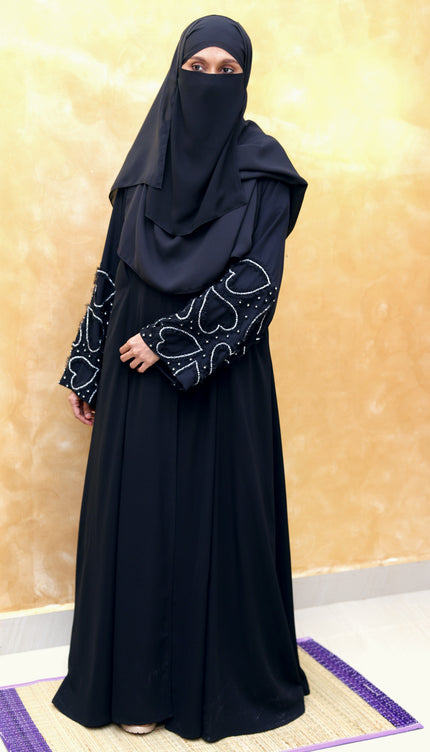 **Heart‑Embroidered Korean Nida Abaya